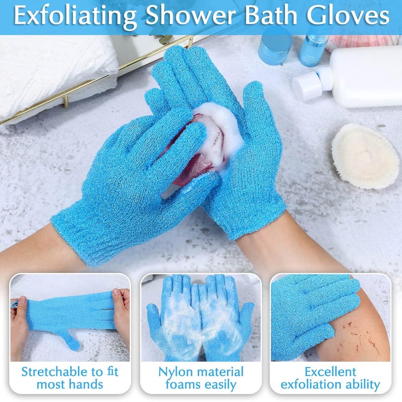 anezus Exfoliating Back Scrubber Bath Gloves Set, Exfoliating Shower Towel with Shower Gloves for Body Scrub, Back Cleaner Wash Gloves to Remove Dead Skin (Blue) - Image 3